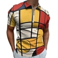 thumbnail image 1 of Mondrian Inspired（14） Men Zipper T-shirt Summer Casual Short Sleeve T-shirt Top, 1 of 7