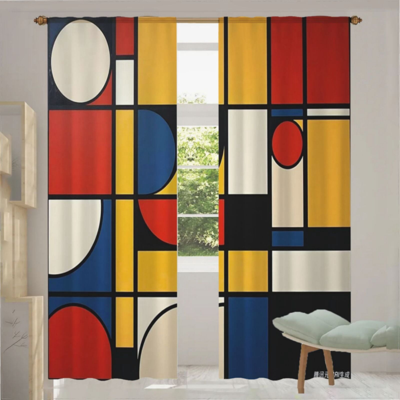 Mondrian Inspired（15） Curtains for Living Room Bedroom Decor