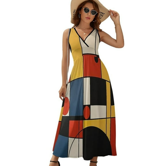 Mondrian Inspired（16） Sleeveless Dress Dresses Women Summer Evening Dresses Ladies Bohemia Long Dresses