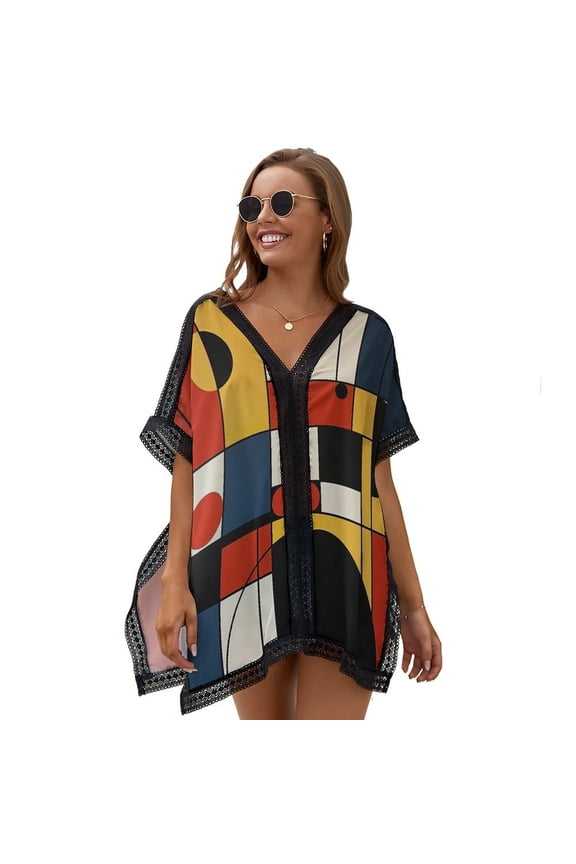 Mondrian Inspired(16) Women's Swimsuit Coverup Summer Beach Cover Up Bathing Suit Dress