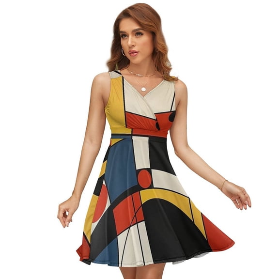 Mondrian Inspired(16) Women's Tank Dress V Neck Sleeveless Summer Sundress