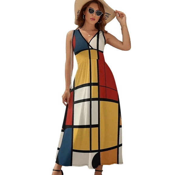Mondrian Inspired（17） Sleeveless Dress Dresses Women Summer Evening Dresses Ladies Bohemia Long Dresses