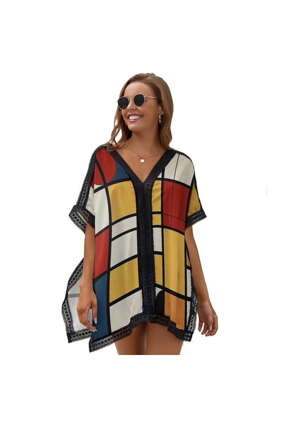 Mondrian Inspired(17) Women's Swimsuit Coverup Summer Beach Cover Up Bathing Suit Dress
