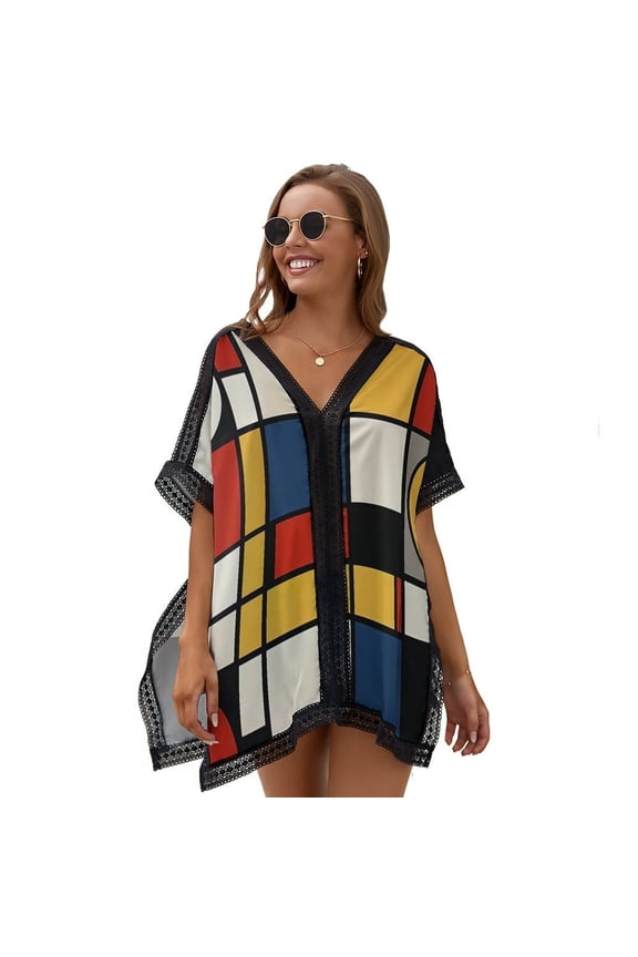 Mondrian Inspired(19) Women's Swimsuit Coverup Summer Beach Cover Up Bathing Suit Dress