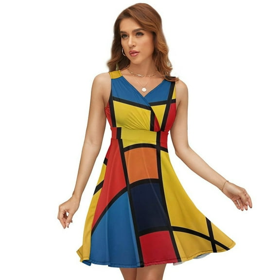 Mondrian Inspired(2) Dress Summer Street Style Dresses Female Sleeveless Printed Sundress