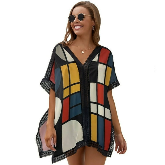Mondrian Inspired（20） Women's Swimsuit Coverup Summer Beach Cover Up Bathing Suit Dress
