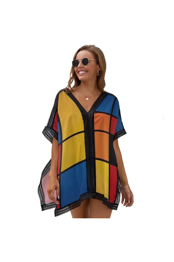 Mondrian Inspired(3) Women's Swimsuit Coverup Summer Beach Cover Up Bathing Suit Dress