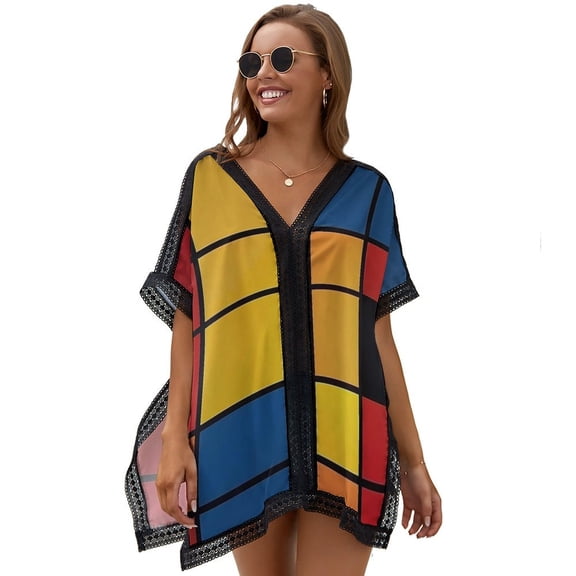 Mondrian Inspired（5） Printed Women's Swimsuit Cover Up Summer Swimsuit Dress