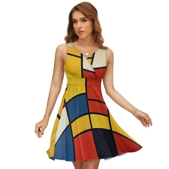 Mondrian Inspired(7) Dress Fashion Beach Long Dresses Female Party Printed Sundress