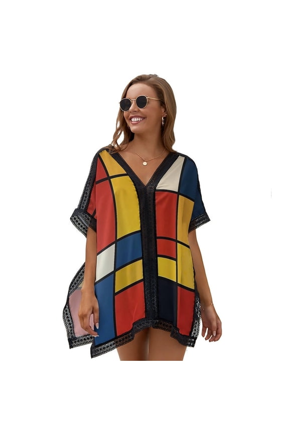 Mondrian Inspired(7) Women's Swimsuit Coverup Summer Beach Cover Up Bathing Suit Dress