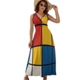 thumbnail image 1 of Mondrian Inspired（8） Dress Summer Street Style Bohemia Long Dresses Female Sleeveless Printed Maxi Dress, 1 of 9