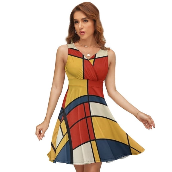 Mondrian Inspired（9） Dress Fashion Beach Long Dresses Female Party Printed Sundress