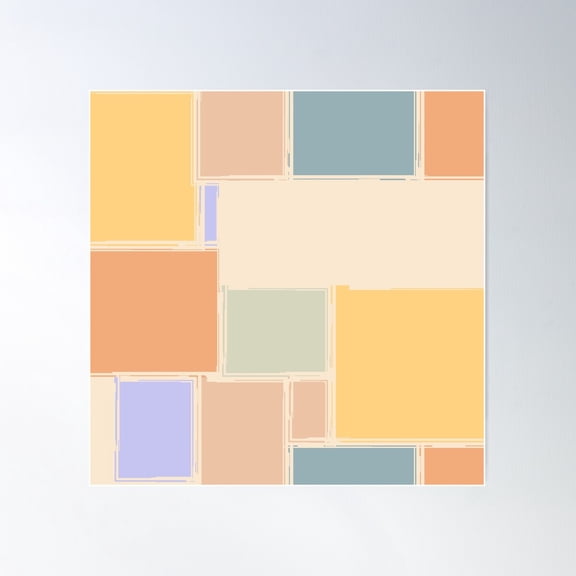 Mondrian-Inspired Rustic Boxes In Our First Century Colors Half-Drop Repeat 5748 Poster Wall Art, Modern Wall Decor For Living Room Bedroom, 16x16 UNFRAMED