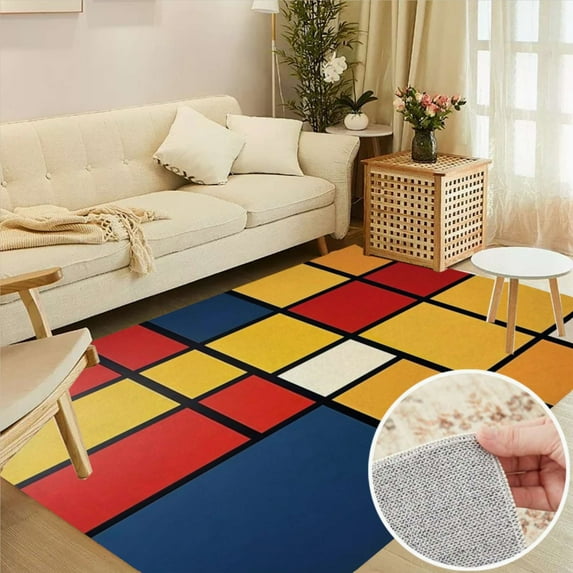 Mondrian Inspired Soft Large Area Rugs Washable Rug With Non-Slip Backing Carpet For Living Room Bedroom Kitchen