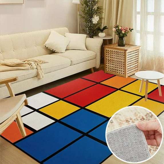 Mondrian Inspired Soft Large Area Rugs Washable Rug With Non-Slip Backing Carpet For Living Room Bedroom Kitchen