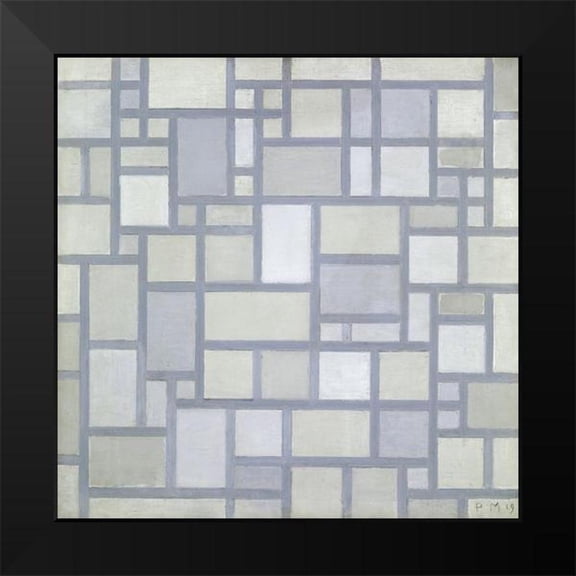 Mondrian, Piet 12x12 Black Modern Framed Museum Art Print Titled - Composition in bright colors with gray lines
