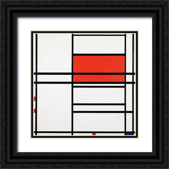 Mondrian, Piet 20x20 Black Ornate Wood Framed with Double Matting Museum Art Print Titled - Composition No. 4 with red and blue