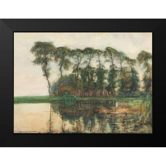 Mondrian, Piet 24x19 Black Modern Framed Museum Art Print Titled - Farmstead along the water screened by nine tall trees