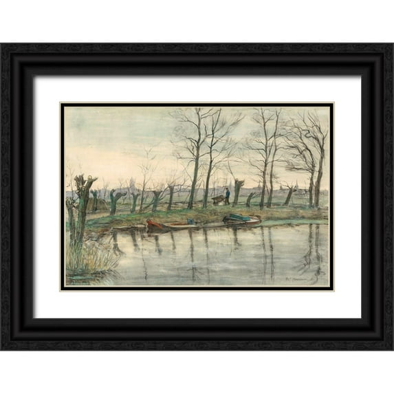 Mondrian, Piet 32x23 Black Ornate Wood Framed with Double Matting Museum Art Print Titled - Amsterdam Skyline Viewed from the West