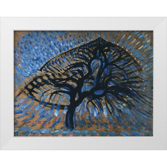 Mondrian, Piet 32x25 White Modern Wood Framed Museum Art Print Titled - Apple Tree-Pointillist Version