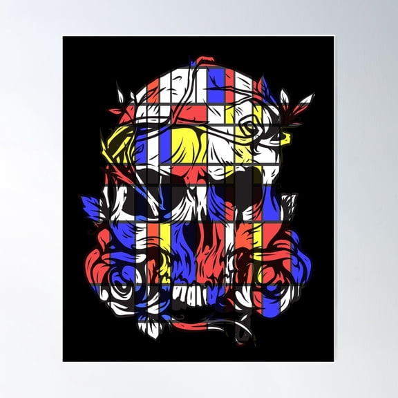 Mondrian Skull Style Poster Wall Art, Modern Wall Decor For Living Room Bedroom, 8x12 UNFRAMED