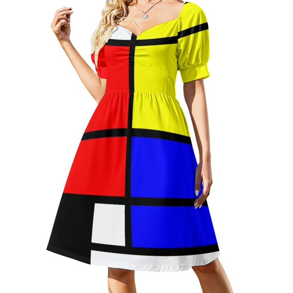 Mondrian style art deco design in basic colors Sleeveless Dress evening dresses women
