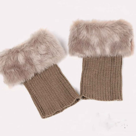 Monebena 1 Pairs Women Winter Faux Fur Boot Cuff Crochet Knit Boots Socks Short Leg Warmers Short Boot Socks Cuffs for Boots M01