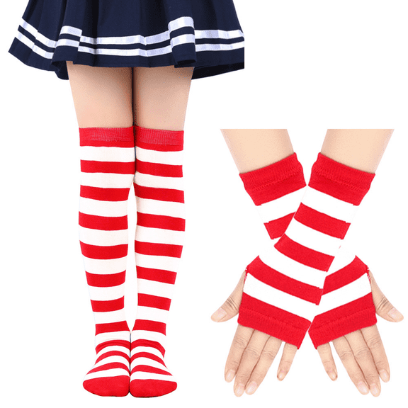 Monebena 1 Set Kids Soccer Socks and Gloves Suits Child Knee High Tube Socks Toddler Girls Uniform Socks Cotton Sport Stocking for Boys M01