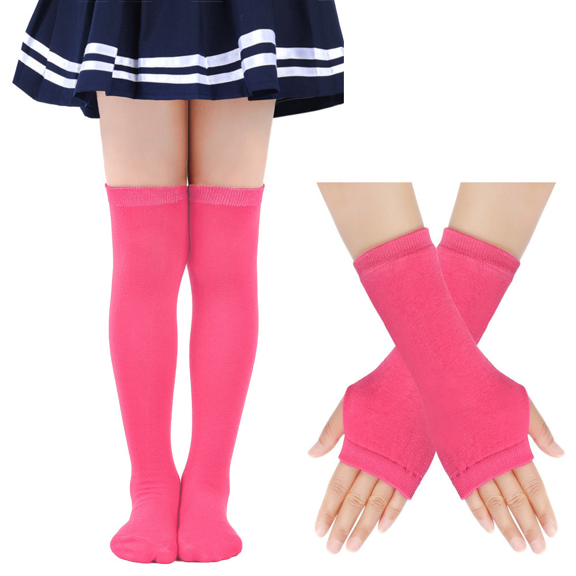 Monebena 1 Set Kids Soccer Socks and Gloves Suits Child Knee High Tube Socks Toddler Girls Uniform Socks Cotton Sport Stocking for Boys M01