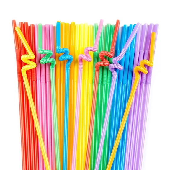 Monebena 100 PCS Colorful Flexible Plastic Straws - Long Bendable Straw Disposable Drinking Straws Bulk Party Straw for Juice 10.2"Long X 0.24"Diameter