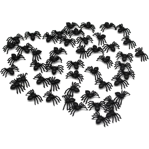 Monebena 100 PCS Mini Fake SpiderPlastic Black Spider Toys, Simulated Insect Toys for Funny Prank Spider and Joke Halloween Party Supplies M01