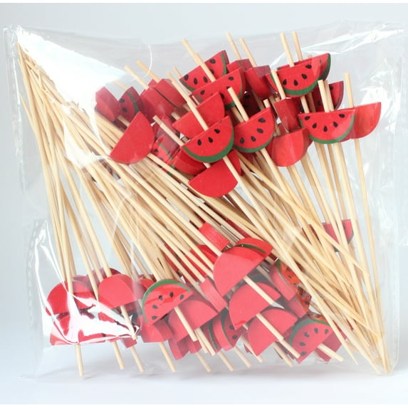 Monebena 100 Pcs Fruits Toothpicks Watermelon Pineapple Leaf Cocktail Toothpicks 4.7 Inch Long Bamboo Skewers for Appetizers Drinks Party Food Picks M01