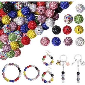 Monebena 100PCS 10mm Rhinestone Beads for Jewelry Making, Mixed Color Sparkle Crystal Clay Beads for Crafting,Shamballa Diamond Beads Bulk,Disco Ball Beads for Pen Bracelet Earring Baseball M01