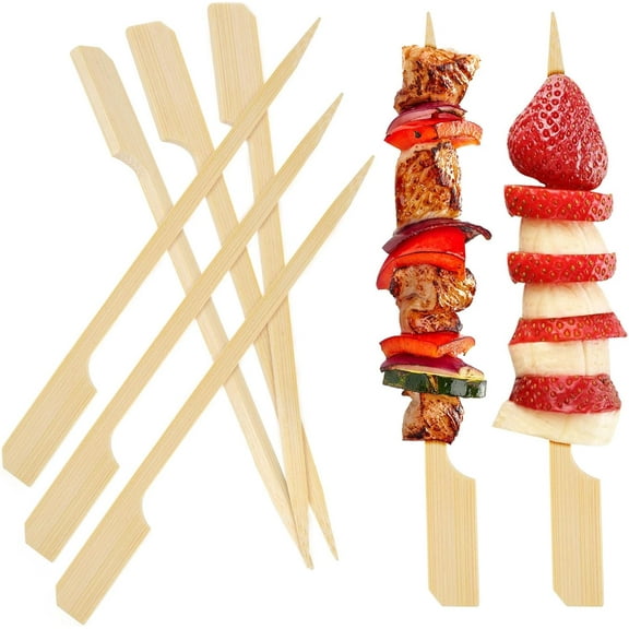 Monebena 100PCS Bamboo Skewers for Appetizers, 4.7inch Cocktail Picks Long Toothpicks for Appetizers, Natural Wooden Paddle Picks for Charcuterie, Fruit, Grilling, Sandwich
