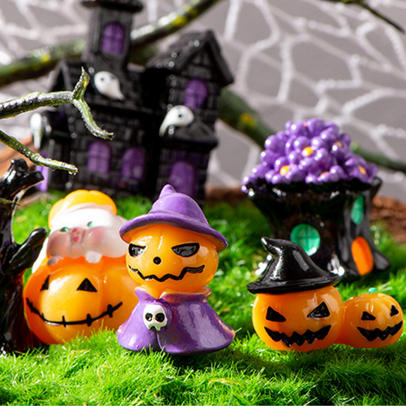 Monebena 11 Pcs Mini Halloween Miniatures Figurines for Fairy Garden Accessories Little Ghost Figurine Decor for Halloween Decorations Tiny Resin Figures Pumpkin for Micro Landscape Black M01