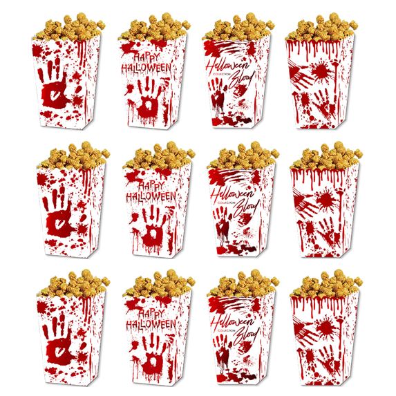 Monebena 12Pcs Halloween Supplies Theme Favor Boxes Halloween Popcorn Box Spooky Treat Boxes Scary Event Food Container Pop Corn Containers for Holloween and Events