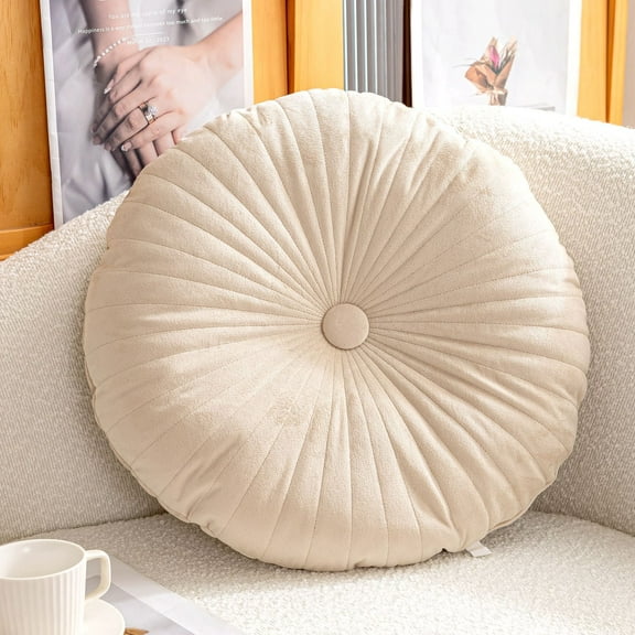 Monebena 18 Inch Velvet Round Throw Pillow Pleated Meditation Floor Pillow Cushion Decoration Large Pillows Seating for Couch Chair Yoga Living Room M01