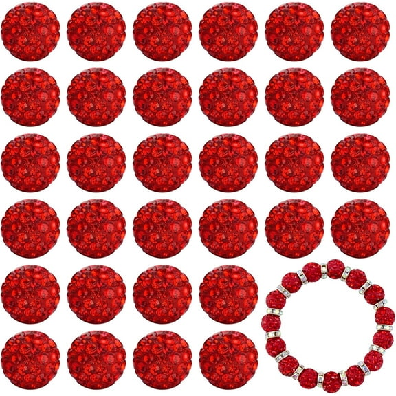 Monebena 180PCS 10mm Clay Rhinestone Beads for Jewelry Making Clay Disco Ball Beads Sparkly Diamond Crystal Beads for Bracelet Necklace Earring Making (Red) M01