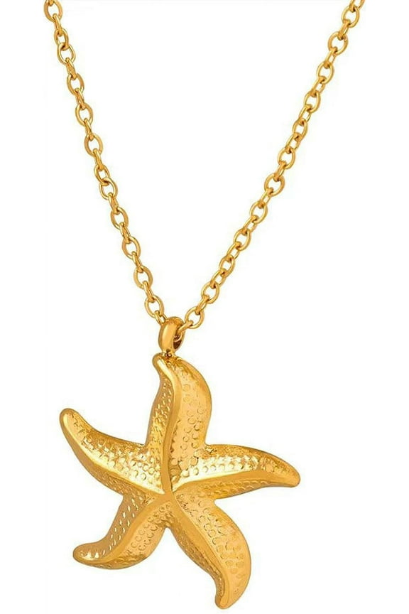 18K Gold Plated Starfish Necklace - Seashell Pendent Ocean Themed Necklace - Boho Summer Beach Jewelry
