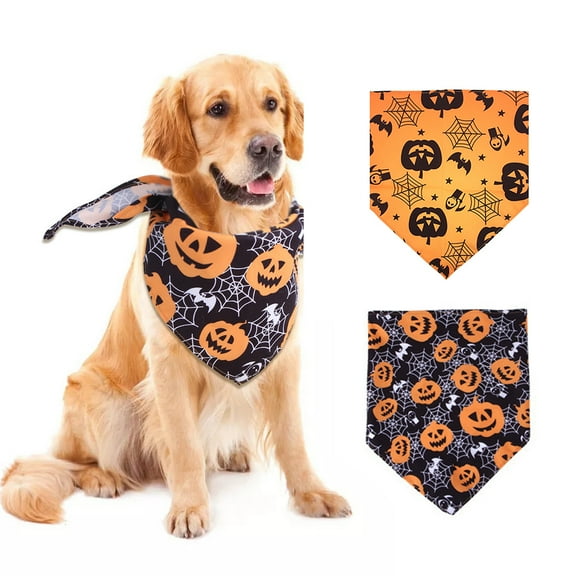 Monebena 2 Pack Halloween Dog Bandanas, Spooky and Pumpkins Halloween Accessories for Pets, Dog Scarf Costume for Trick-or-Treating, Photo Prop, and Party Decor M01