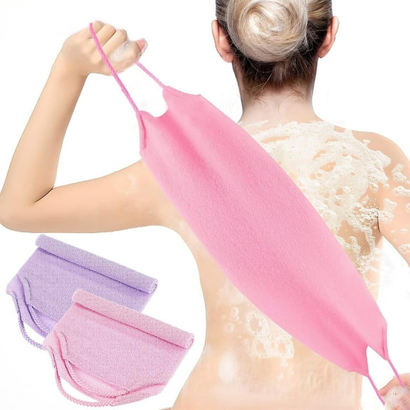 Monebena 2 Packs Back Scrubber for Shower, Exfoliating Wash Cloths Body Scrubber Washcloth Towel Deep Cleans Extended Length Back Washers Scrubbers with Stretchable Pull Strap for Women Man