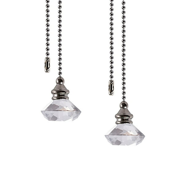 Monebena 2 Pcs Decorative Crystal Pull Chain, 12-inch Pull Chain, Crystal Glass Ceiling Fan Pull Chain, Fan String Pulls Pendant Extension Ornaments, Light Pull Chain Extension(Crystal Diamond)