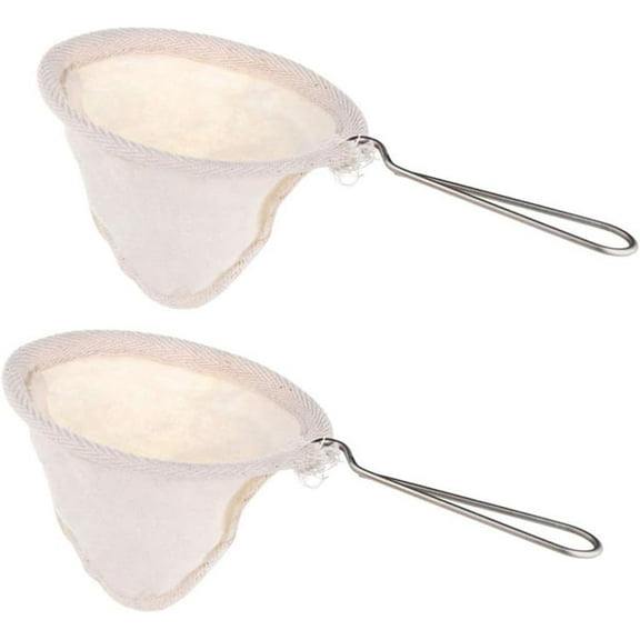 Monebena 2 Pcs Flannel Cloth Coffee Filter Strainers Small Coffee Filter Sock Fabric Tea Filter Dripper with Stainless Steel Handle Reusable Filters Coffee Filters