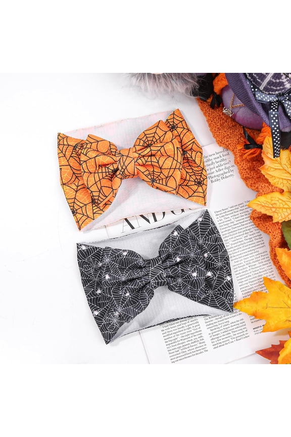 2 Pcs Halloween Baby Girls Headbands with Bows Spider Web Hairbands for Newborn Toddler Girls Halloween Bow Accessories M01