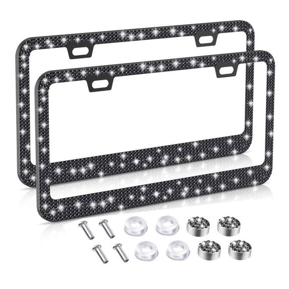 Monebena 2 Pcs License Plate Frame for Women, Premium Stainless Steel Rhinestone Car License Plate Holder, Handmade Glitter Crystal Diamond Girl License Plate Cover, White M01