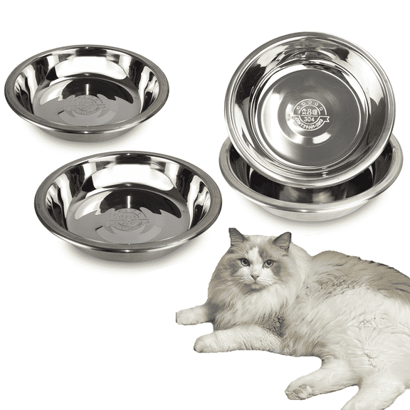Monebena 2 Pcs Stainless Steel Cat Bowls,5.5 Inches Metal Cat Bowl, Cat Food Bowls for Indoor Cats, Whisker Fatigue Cat Bowl, Shallow Cat Food Dish, Kitten Food Bowl, Elevated Food Bowls for Cats