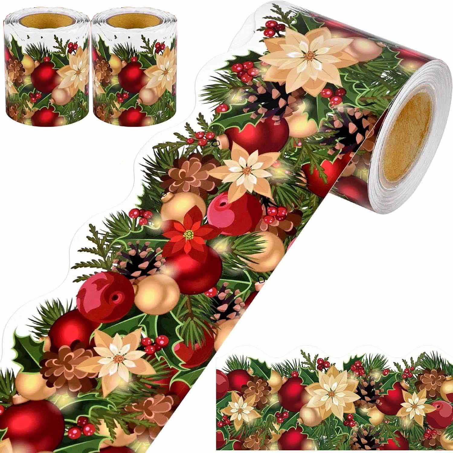 Monebena 2 Roll Christmas Bulletin Board Borders, Poinsettias Pine