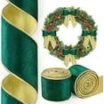 thumbnail image 1 of Monebena 2 Rolls/20 Yards Christmas Velvet Ribbon Green and Gold Reversible Wired Ribbon for Gift Wrapping Christmas Decorations Bow Wreath Making DIY Crafts, 2.5 inch M01, 1 of 7