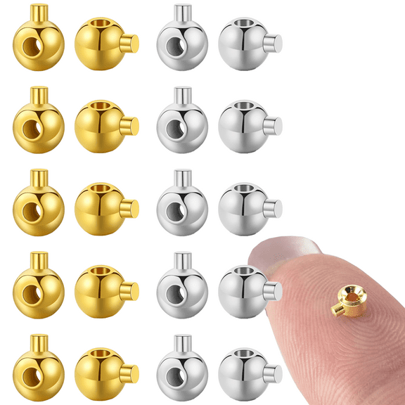 Monebena 20 Pcs Crimp Beads for Jewelry Making, Gold Silver Spacer Beads Metal Bead Stopper, Crimp Charms for Bracelet Necklace Ends Accessories 10pcs Gold 10pcs Silver M01