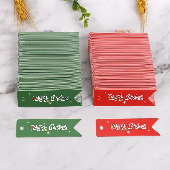 Monebena 200 PCS Christmas Gift Tags 7x2cm Paper Holiday Hang Name Tags Label for Xmas Gift Wrapping Christmas Tree Hanging DecorationRed and Green) M01